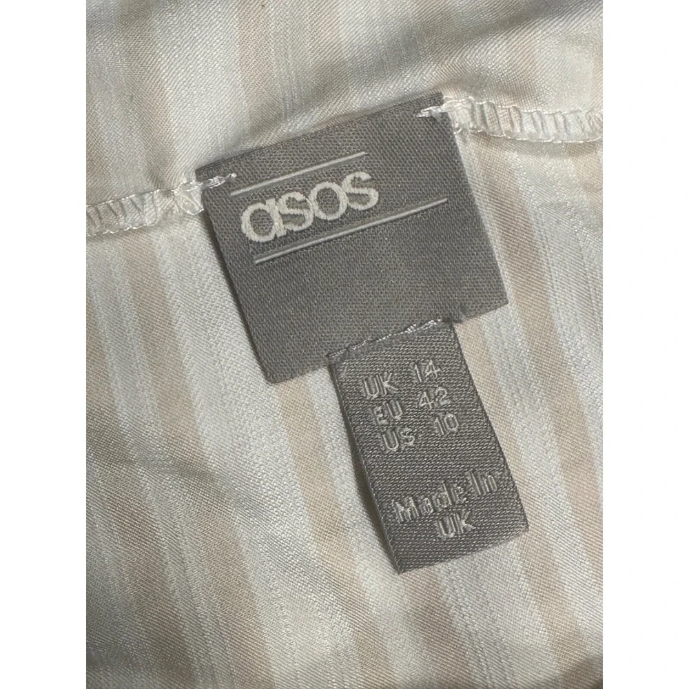 asos Maxi Sheath Dress with short inner skirt & side tie Beige w light stripes‎